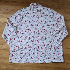 Cardinals print mock neck top long sleeve 2x Novelty White Red Birds 100% Cotton